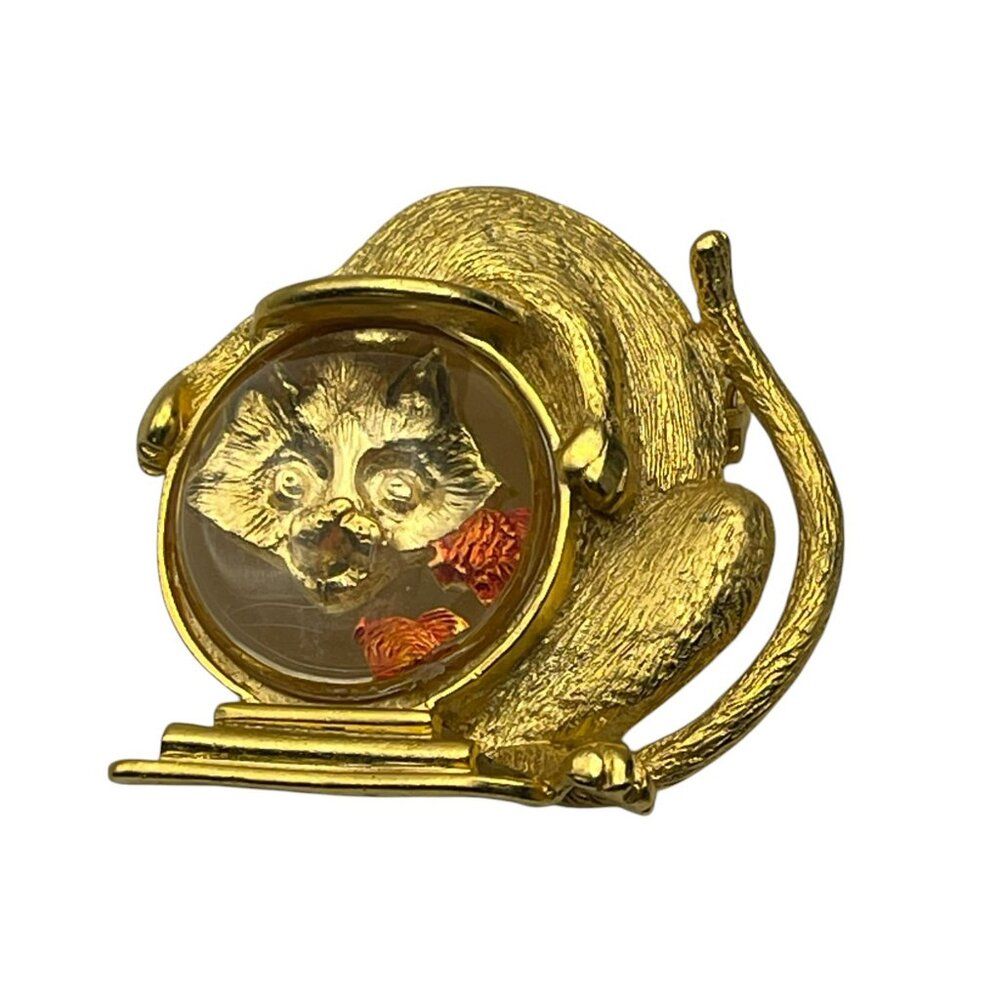 Vintage JJ Jonet Cat/Fishbowl Brooch